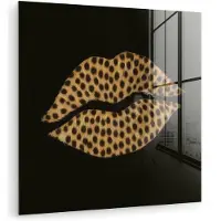 MuchoWow Glasschilderij 90x90 cm - Schilderij acrylglas - lip - Zwart - Panterprint - Foto op glas - Muurdecoratie woonkamer - Wanddecoratie slaapkamer - Schilderijen