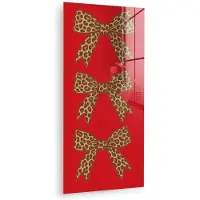 MuchoWow Glasschilderij 60x120 cm - Schilderij acrylglas - Strikken - Panterprint - Rood - Foto op glas - Muurdecoratie woonkamer - Wanddecoratie slaapkamer - Schilderijen