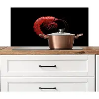 KitchenYeah Spatscherm keuken 80x40 cm - Kookplaat achterwand Garnaal - Rood - Dieren - Muurbeschermer - Spatwand fornuis - Hoogwaardig aluminium