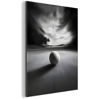 MuchoWow Aluminium schilderij 90x120 cm - Wanddecoratie metaal - Golfbal - Wazig - Zwart - Metalen muurdecoratie woonkamer - Decoratie industrieel - Foto op dibond - Industriële accessoires slaapkamer
