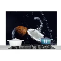 KitchenYeah Spatscherm keuken 120x80 cm - Kookplaat achterwand Kokosnoot - Stilleven - Water - Zwart - Fruit - Muurbeschermer - Spatwand fornuis - Hoogwaardig aluminium