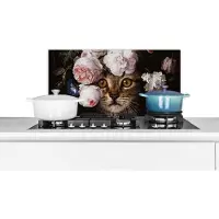 KitchenYeah Spatscherm keuken 70x30 cm - Kookplaat achterwand Kat - Bloemen - Dieren - Muurbeschermer - Spatwand fornuis - Hoogwaardig aluminium