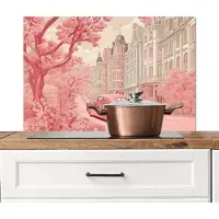 KitchenYeah Spatscherm keuken 80x55 cm - Kookplaat achterwand City - Car - Pink - Muurbeschermer - Spatwand fornuis - Hoogwaardig aluminium