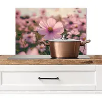 KitchenYeah Spatscherm keuken 70x50 cm - Kookplaat achterwand Bloemen - Paars - Wazig - Muurbeschermer - Spatwand fornuis - Hoogwaardig aluminium