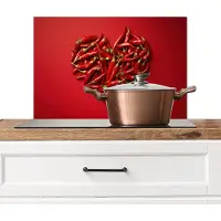 KitchenYeah Spatscherm keuken 70x50 cm - Kookplaat achterwand Pepers - Rood - Hart - Muurbeschermer - Spatwand fornuis - Hoogwaardig aluminium