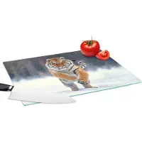 KitchenYeah Glazen Snijplank - 39x28 - Tijger - Landschap - Sneeuw - Winter - Dieren - Snijplanken Glas