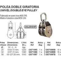 Goldenship Swivel Eye Pulley Double Sheave 10 Units Zilver 8 mm