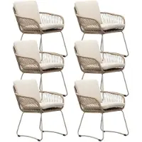 BUITEN living Harper dining tuinstoel set van 6 | touw + RVS | Sandstone 1 persoon