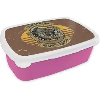 MuchoWow Broodtrommel Roze - Lunchbox - Brooddoos - Mancave - Indianen tooi - Schedel - Vintage - 18x12x6 cm - Kinderen - Meisje