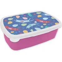 MuchoWow Broodtrommel Roze - Lunchbox - Brooddoos - Konijnen - Pastel - Regenboog - Patronen - 18x12x6 cm - Kinderen - Meisje