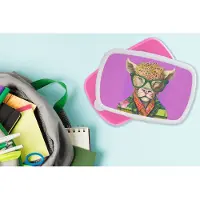 MuchoWow Broodtrommel Roze - Lunchbox - Brooddoos - Bril - Dier - Schotse hooglander - Bloemen - Hippie - 18x12x6 cm - Kinderen - Meisje