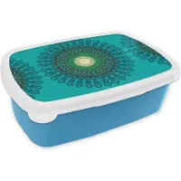 MuchoWow Broodtrommel Blauw - Lunchbox - Brooddoos - Mandala - Design - Patronen - Filigraan - 18x12x6 cm - Kinderen - Jongen