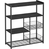 Vasagle Keukenplank met haken en planken, Antracietgrijs + inktzwart
