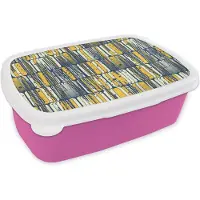 MuchoWow Broodtrommel Roze - Lunchbox - Brooddoos - Sixties - Patronen - Geel - Rock - 18x12x6 cm - Kinderen - Meisje