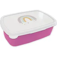 MuchoWow Broodtrommel Roze - Lunchbox - Brooddoos - Regenboog - Hartjes - Meisjes - Jongens - Pastel - 18x12x6 cm - Kinderen - Meisje