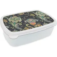 MuchoWow Broodtrommel Wit - Lunchbox - Brooddoos - Bloemen - Chic - Vintage - Bohemian - Patroon - 18x12x6 cm - Volwassenen