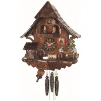 Engstler - 4927_QMT - Koekoeksklok - Kwarts - Notenhout - met muziek met dansend paar - 35 cm