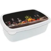 MuchoWow Broodtrommel Wit - Lunchbox - Brooddoos - Stilleven - Eten - Drinken - Fruit - Zwart - 18x12x6 cm - Volwassenen