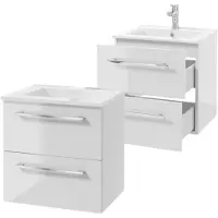 Deftrans Aqua For You | Onderkast voor wastafel Despacito D60 - met wastafel - Wit, glanzend - 60x60x40 cm - 2 lades - Soft-close sluiting
