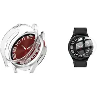 Strap-it TPU Case (Transparant) + Screenprotector - Geschikt voor Samsung Galaxy Watch 6 Classic 47mm - Schokbestendige hoes - Krasbestendige schermbeschermer - 360° volledige bescherming - Bundel