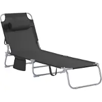 SoBuy Opvouwbare Ligstoel, Verstelbare Tuinligstoel met Hoofdsteun en Opbergzak, Ergonomische Relaxstoel voor Buiten,Tuin, Balkon en Terras, Zwart, OGS35-SCH