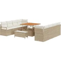 vidaXL 11-delige tuinset met kussens - beige poly rattan en acacia