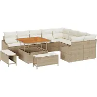 vidaXL Tuinbank Set 12 st 7-Aantal zitplaatsen Beige Poly rattan