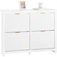SoBuy FSR186-W Schoenenkast Wit – 104x23x82 cm – Smalle Opbergkast met 4 Kleppen voor Hal, Woonkamer of Slaapkamer