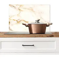 KitchenYeah Spatscherm keuken 70x50 cm - Kookplaat achterwand Marmer - Patronen - Wit - Muurbeschermer - Spatwand fornuis - Hoogwaardig aluminium