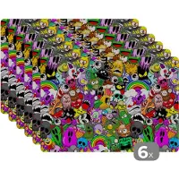 KitchenYeah Placemat - Placemats kunststof - Tieners - Monster - Doodle - Patronen - 45x30 cm - 6 stuks - Hittebestendig - Anti-Slip - Onderlegger - Afneembaar