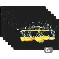 KitchenYeah Placemat - Placemats kunststof - Citroen - Fruit - Geel - Stilleven - Water - 45x30 cm - 6 stuks - Hittebestendig - Anti-Slip - Onderlegger - Afneembaar