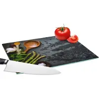 KitchenYeah Glazen Snijplank - 28x20 - Kruiden - Pollepel - Keuken - Snijplanken Glas