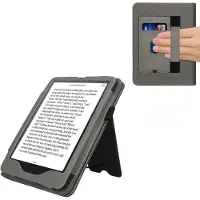 Kwmobile e-reader hoesje geschikt voor Amazon Kindle Paperwhite (2024)/Colorsoft hoes - E reader flip case van kunstleer - Ereader cover met stand - Paardenbloemen Liefde design in grijs