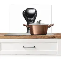 KitchenYeah Spatscherm keuken 60x40 cm - Kookplaat achterwand Bokshandschoen - Zwart - Hand - Muurbeschermer - Spatwand fornuis - Hoogwaardig aluminium