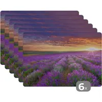 KitchenYeah Placemat - Placemats kunststof - Lavendel - Wolken - Lente - 45x30 cm - 6 stuks - Hittebestendig - Anti-Slip - Onderlegger - Afneembaar