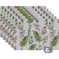 KitchenYeah Placemat - Placemats kunststof - Planten - Patronen - Bladeren - Kruiden - 45x30 cm - 6 stuks - Hittebestendig - Anti-Slip - Onderlegger - Afneembaar
