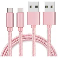Phonillico 2x USB C naar USB A Nylon Gevlochten Kabel Roze - 1 meter - Oplaadkabel voor Google Pixel 10 / 10 Pro / 10 Pro XL / 9 / 9 Pro / 9 Pro Fold / 9 Pro XL / 9A / 8 / 8 Pro / 7 / 7 Pro / 7A