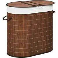 Merax Bamboe Wasmand 100L – Met Deksel en Handgrepen – 2 Vakken en Uitneembare Waszak – Wäschesortierer – 62,5 x 37 x 60,5 cm – Bruin