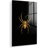 MuchoWow Glasschilderij 120x180 cm - Schilderij acrylglas - Spin - Goud - Minimalistisch - Poten - Foto op glas - Muurdecoratie woonkamer - Wanddecoratie slaapkamer - Schilderijen