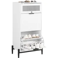 SoBuy Meuble à Chaussures 2 Abattants Blanc 59x40x115 cm