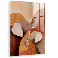 MuchoWow Glasschilderij 120x160 cm - Schilderij acrylglas - Olifanten - Oranje - Abstract - Foto op glas - Muurdecoratie woonkamer - Wanddecoratie slaapkamer - Schilderijen