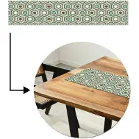 MuchoWow Tafelloper 150x30 cm - Tafelmat vinyl Retro - Honeycomb - Blauw - Bruin - Tafeldecoratie - Tafelversiering - Keuken decoratie - Tafel versiering