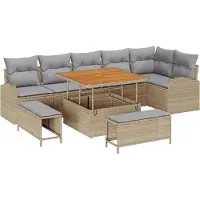 vidaXL Tuinbank Set 9 st 8-Aantal zitplaatsen Beige en Lichtgrijs