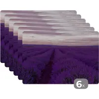 KitchenYeah Placemat - Placemats kunststof - Lavendel - Paars - Bloemen - Natuur - 45x30 cm - 6 stuks - Hittebestendig - Anti-Slip - Onderlegger - Afneembaar