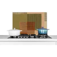 KitchenYeah Spatscherm keuken 70x50 cm - Kookplaat achterwand Abstract - Lijnen - Kubus - Patchwork - Muurbeschermer - Spatwand fornuis - Hoogwaardig aluminium