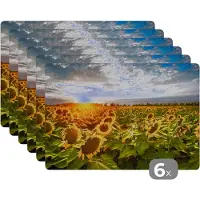 KitchenYeah Placemat - Placemats kunststof - Bloemen - Zonnebloem - Lucht - 45x30 cm - 6 stuks - Hittebestendig - Anti-Slip - Onderlegger - Afneembaar