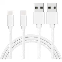 Phonillico 2x USB C naar USB A Nylon Gevlochten Kabel Zilver Wit - 1 meter - Oplaadkabel voor Oppo A54 5G / OPPO A74 5G / OPPO A94 5G