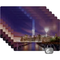 KitchenYeah Placemats - Skyline - City - New York - Avond - Onderleggers - Placemats - Onderleggers placemats - 45x30 cm - 6 stuks