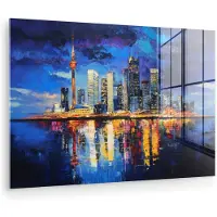 MuchoWow Glasschilderij 180x120 cm - Schilderij acrylglas - Skyline Toronto - Modern - Stadslicht - Blauw - Foto op glas - Muurdecoratie woonkamer - Wanddecoratie slaapkamer - Schilderijen