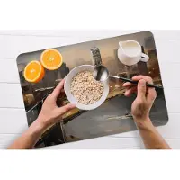 KitchenYeah Placemat - Placemats kunststof - Schilderij - Olieverf - Skyline - Stad - Water - 45x30 cm - 6 stuks - Hittebestendig - Anti-Slip - Onderlegger - Afneembaar